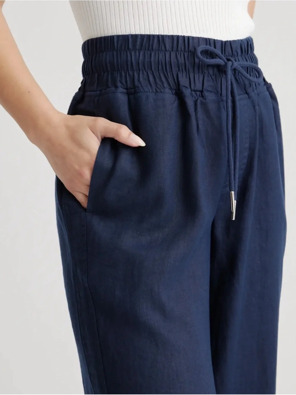 Quince Women's Deep Navy Blue 100% European Linen Wide Leg Pants Size Medium